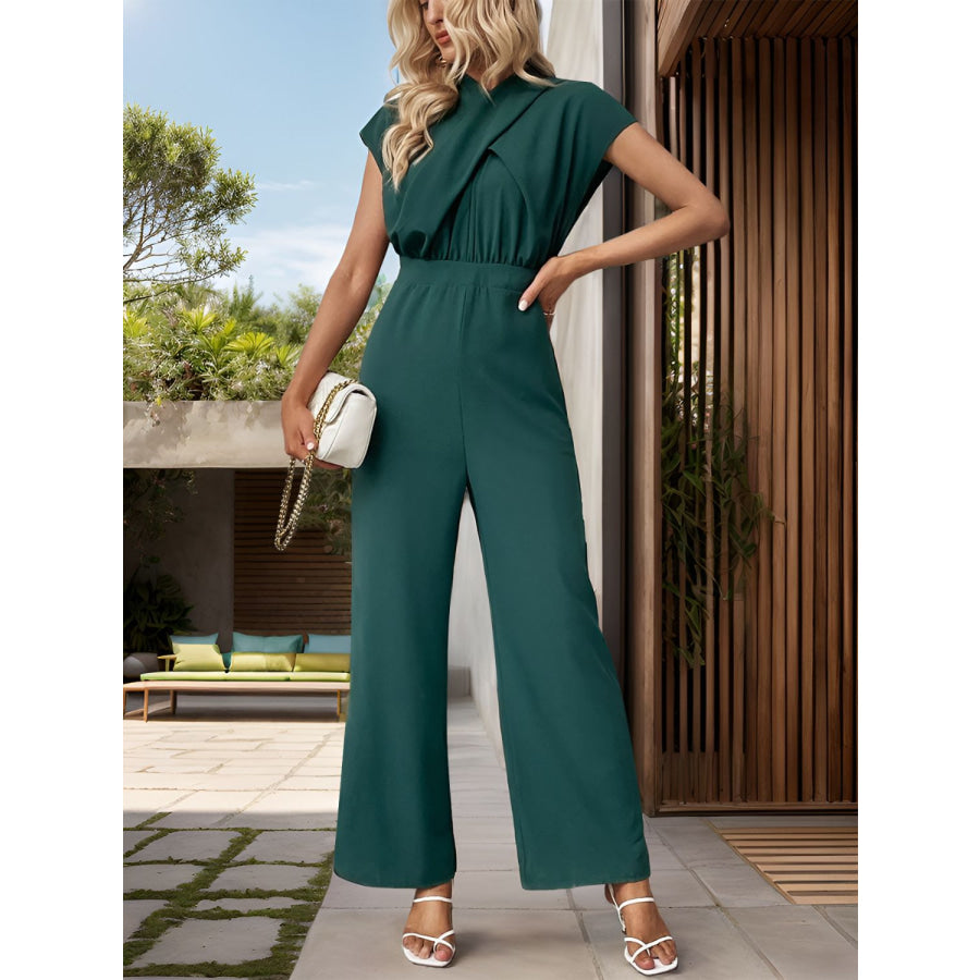 Cutout Cap Sleeve Wide Leg Jumpsuit Apparel and Accessories