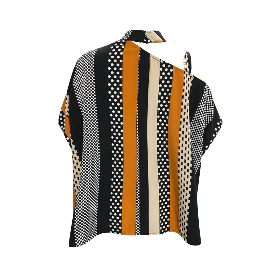 Cutout Color Block Mock Neck Blouse Black / S Apparel and Accessories