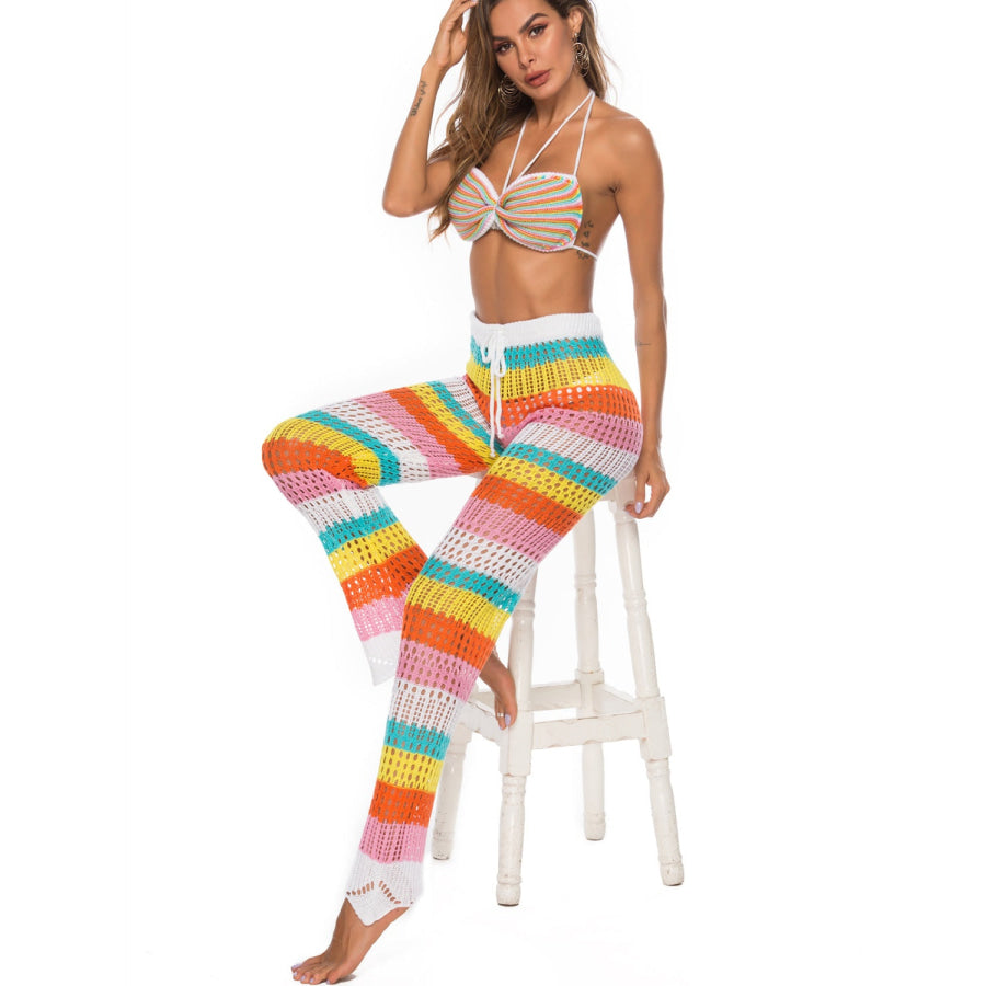 Cutout Contrast High Waist Swim Pants Apparel and Accessories