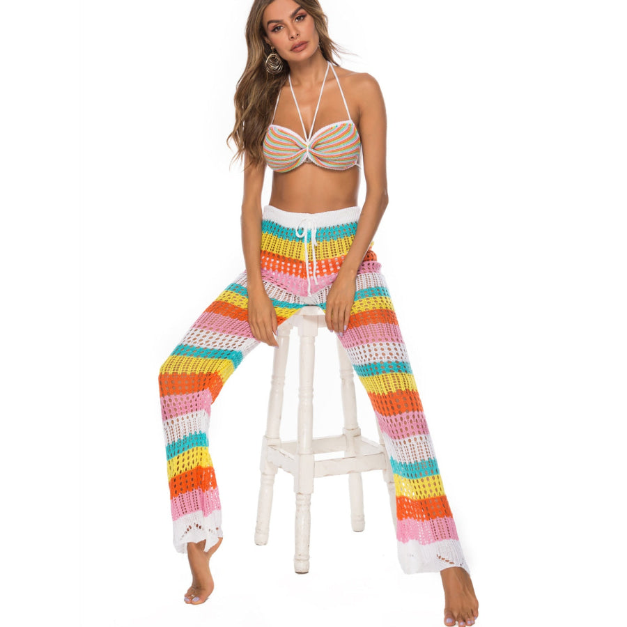 Cutout Contrast High Waist Swim Pants Apparel and Accessories