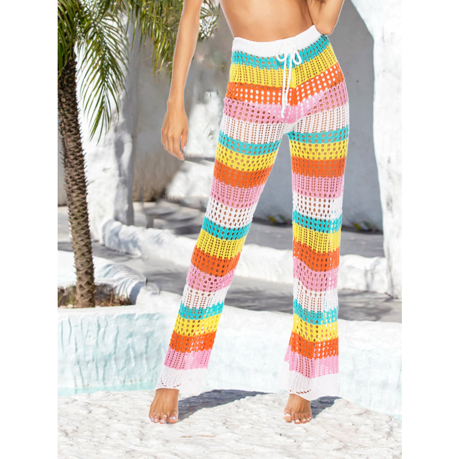 Cutout Contrast High Waist Swim Pants Multicolor / S Apparel and Accessories