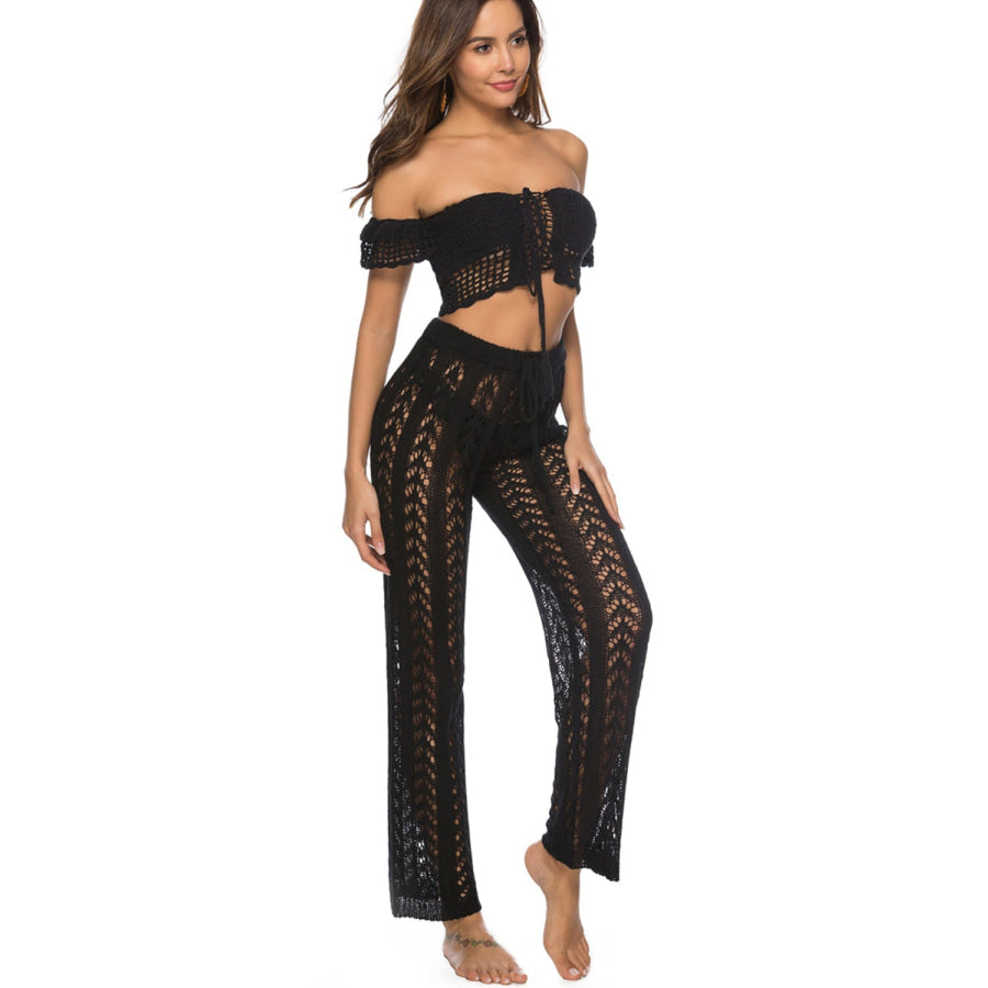 Cutout Drawstring High Waist Swim Pants Apparel and Accessories