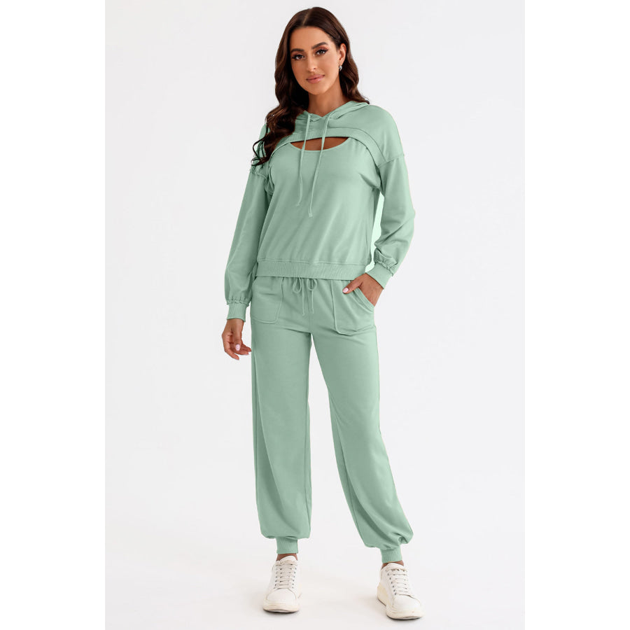Cutout Drawstring Hoodie and Joggers Active Set Apparel and Accessories