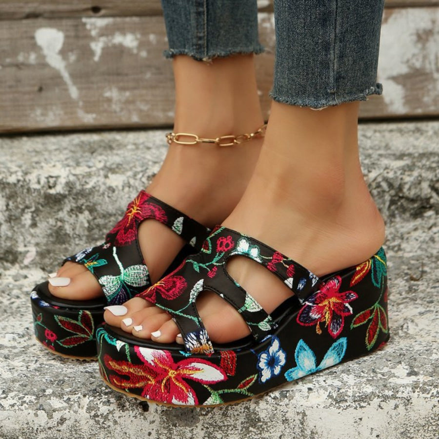 Cutout Floral Peep Toe Sandals Apparel and Accessories