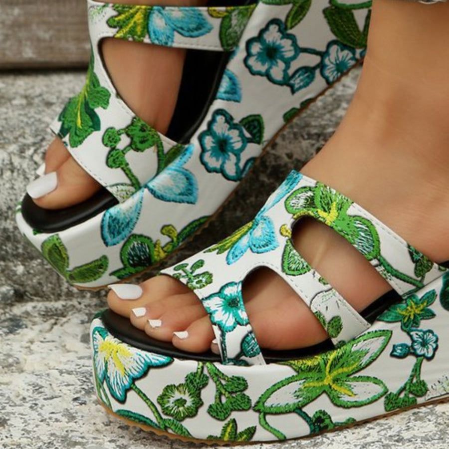 Cutout Floral Peep Toe Sandals Apparel and Accessories