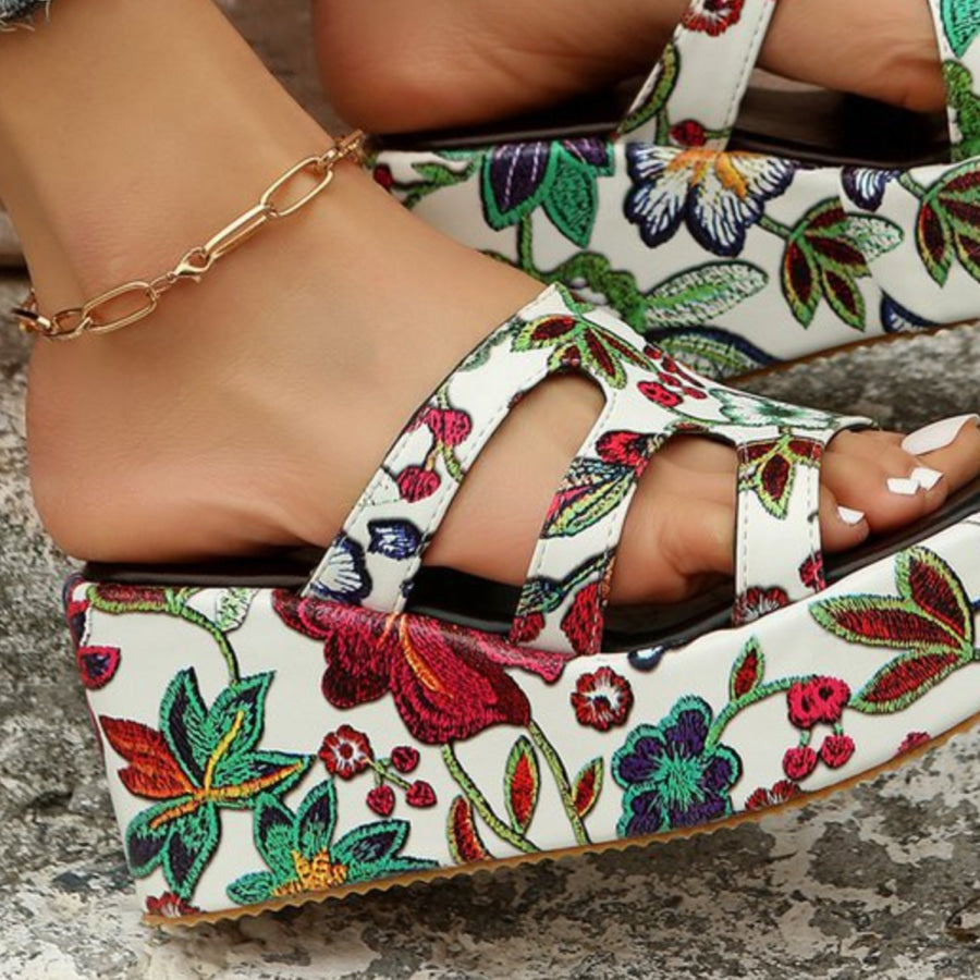 Cutout Floral Peep Toe Sandals Apparel and Accessories