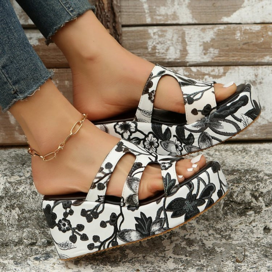 Cutout Floral Peep Toe Sandals Apparel and Accessories