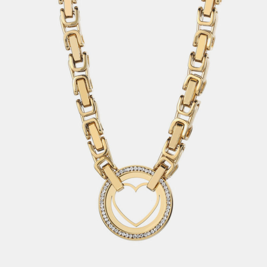 Cutout Heart Shape Inlaid Zircon Chain Necklace Gold / One Size Apparel and Accessories