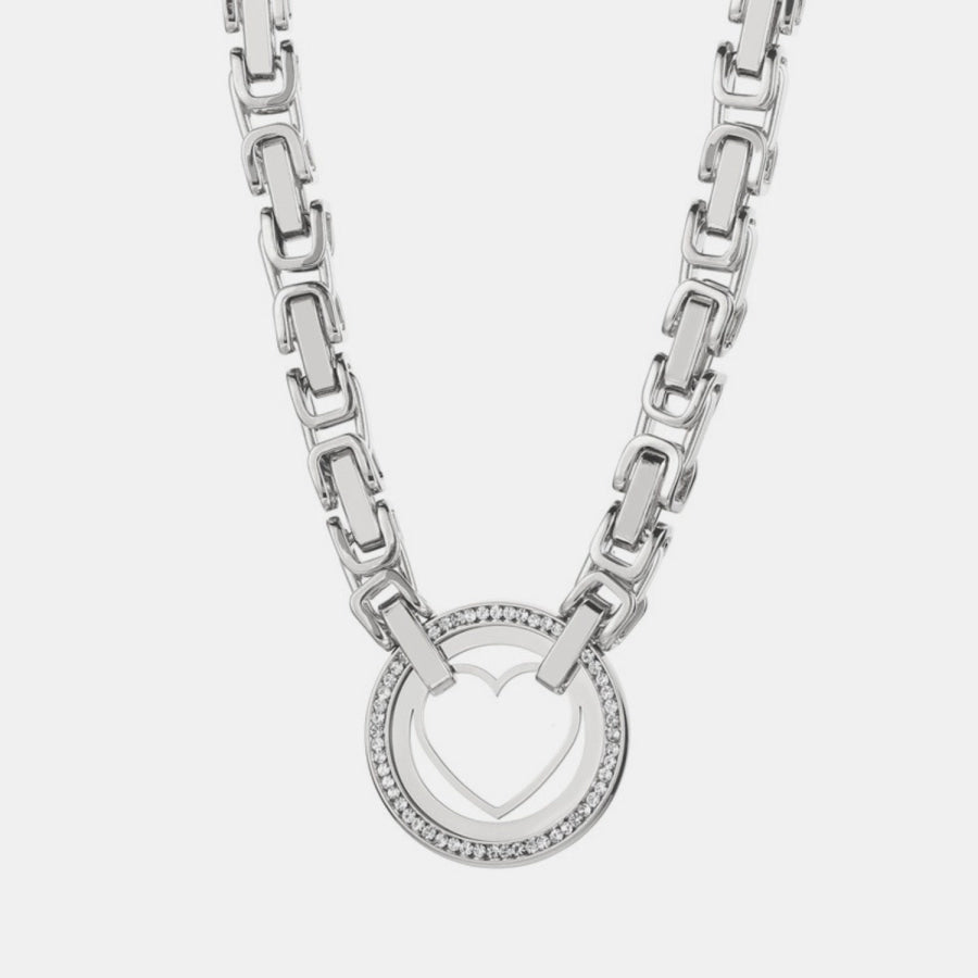 Cutout Heart Shape Inlaid Zircon Chain Necklace Silver / One Size Apparel and Accessories