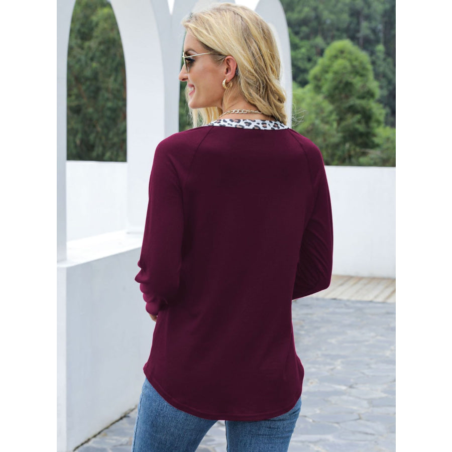 Cutout Leopard Round Neck Long Sleeve T-Shirt Apparel and Accessories