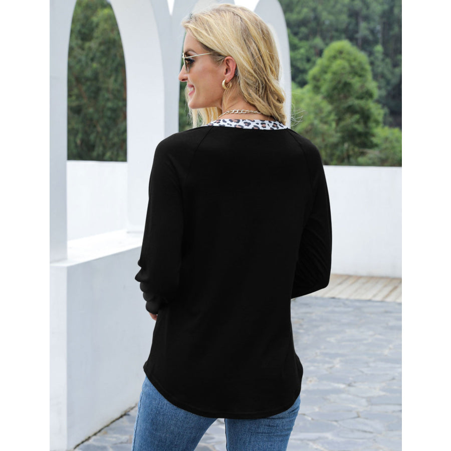Cutout Leopard Round Neck Long Sleeve T-Shirt Apparel and Accessories