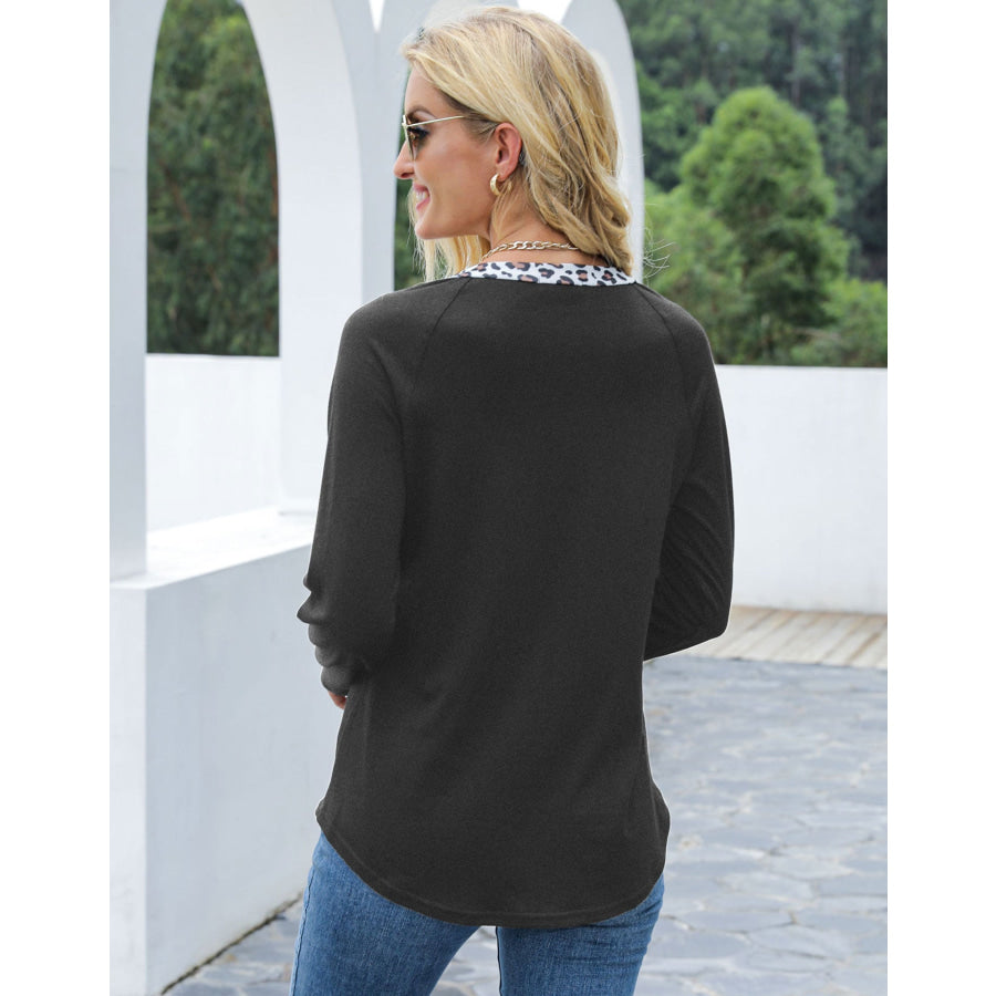 Cutout Leopard Round Neck Long Sleeve T-Shirt Apparel and Accessories