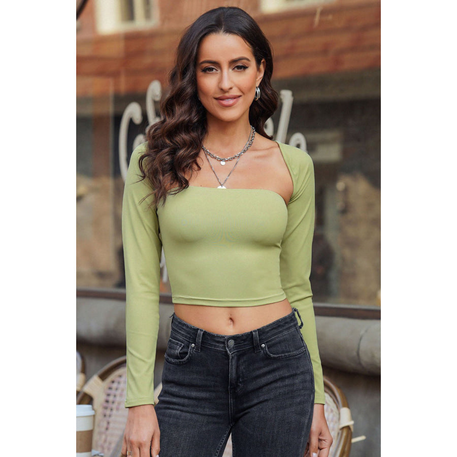 Cutout Long Sleeve T - Shirt Sage / S Apparel and Accessories