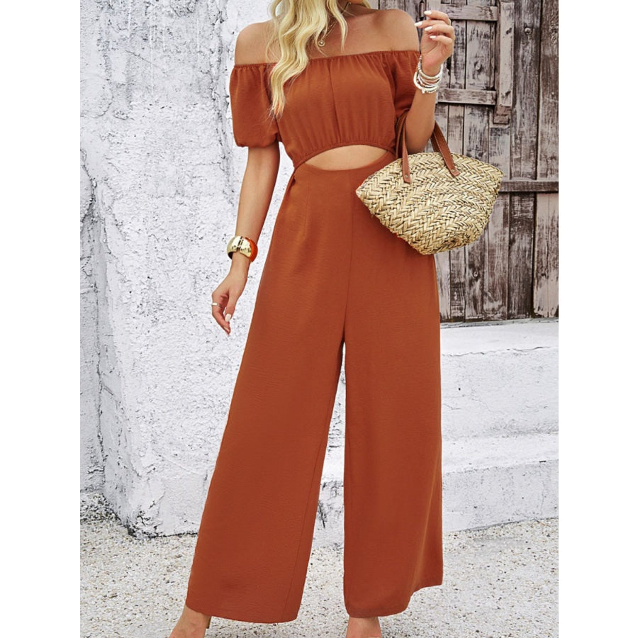 Cutout Off Shoulder Wide Leg Jumpsuit Apparel and Accessories