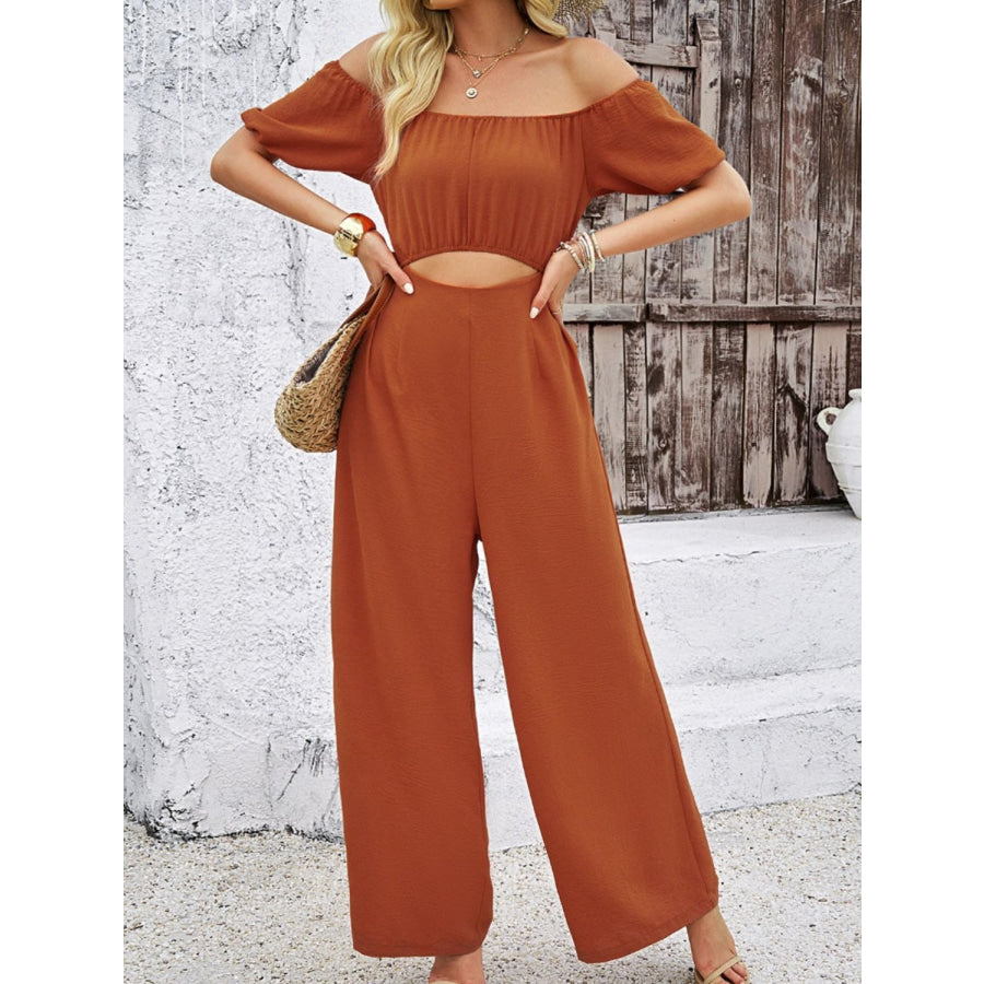 Cutout Off Shoulder Wide Leg Jumpsuit Apparel and Accessories