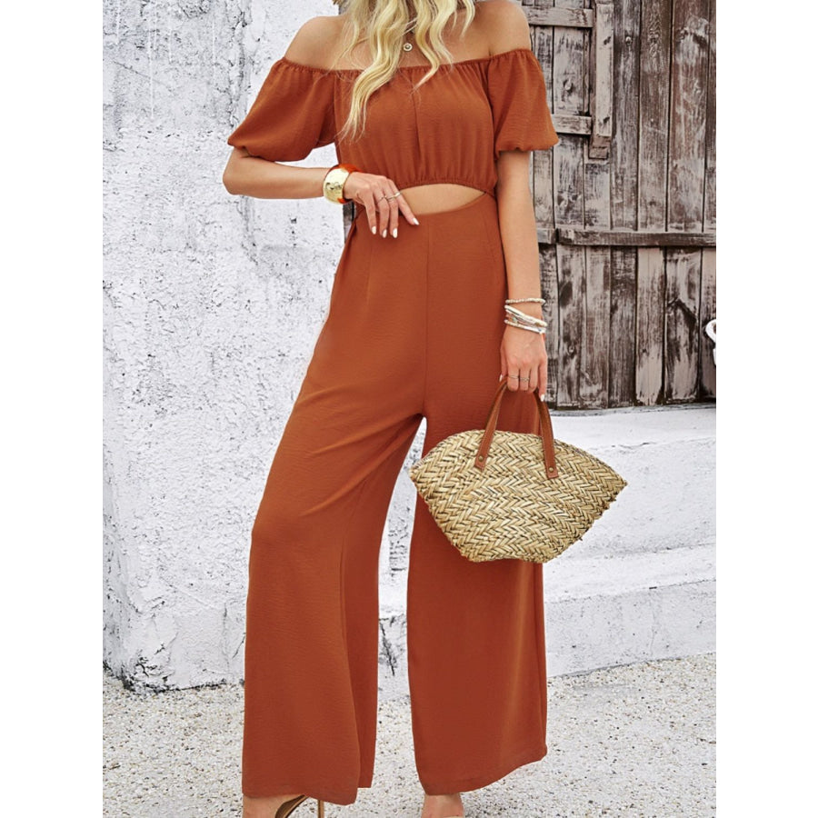 Cutout Off Shoulder Wide Leg Jumpsuit Apparel and Accessories