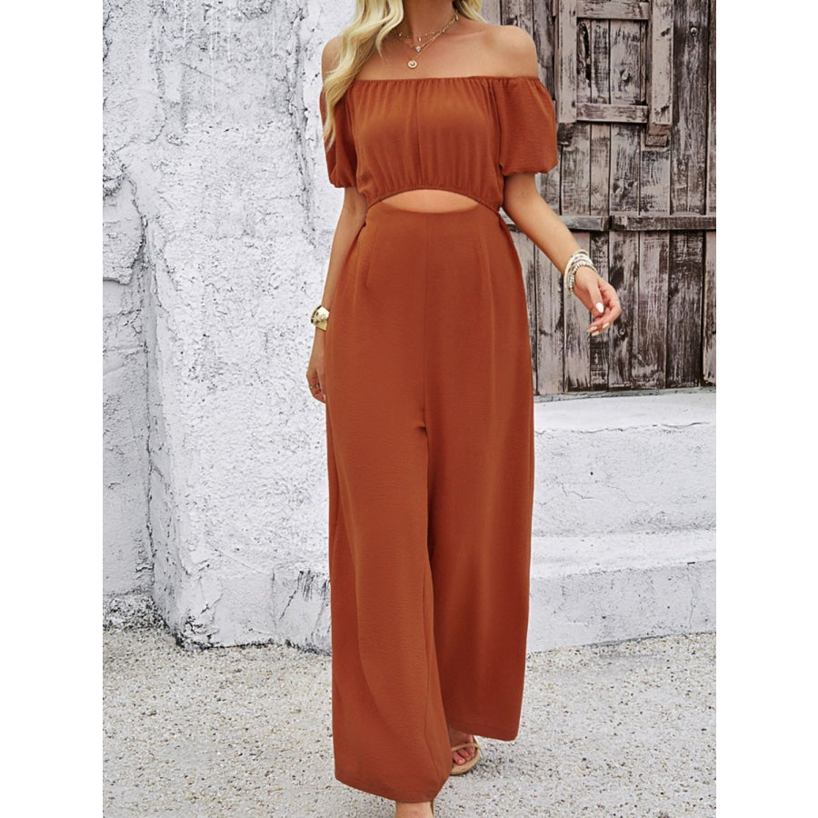 Cutout Off Shoulder Wide Leg Jumpsuit Apparel and Accessories