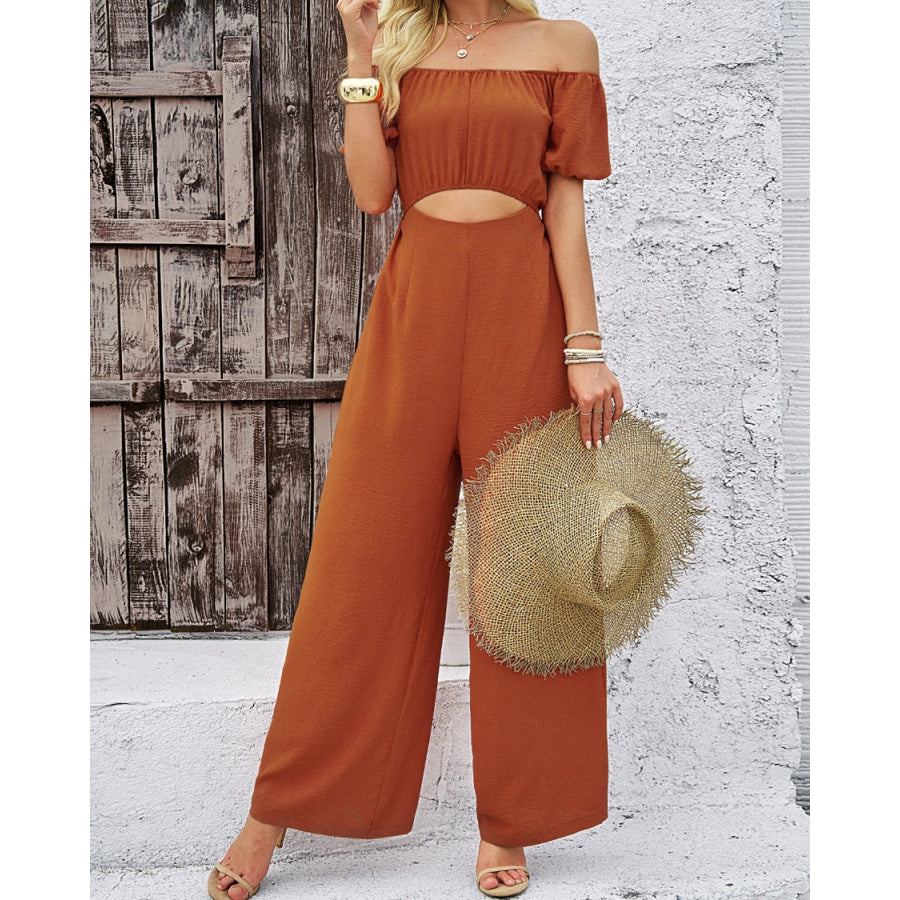 Cutout Off Shoulder Wide Leg Jumpsuit Apparel and Accessories
