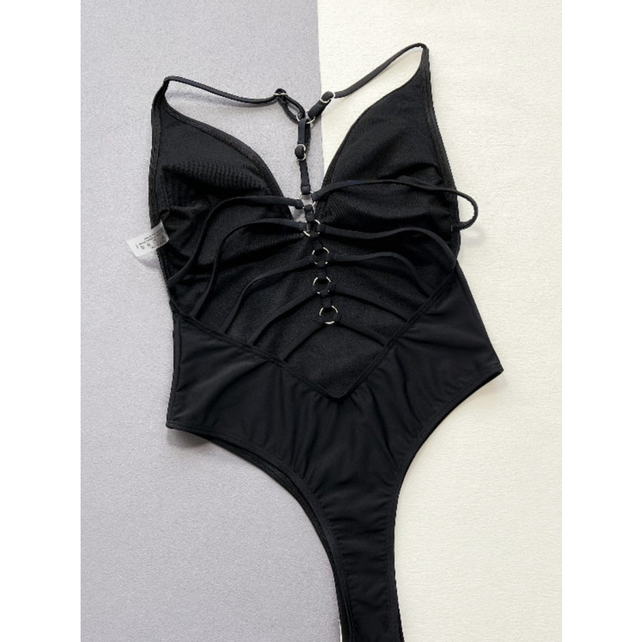 Cutout Plunge Spaghetti Strap One-Piece Swimwear Apparel and Accessories
