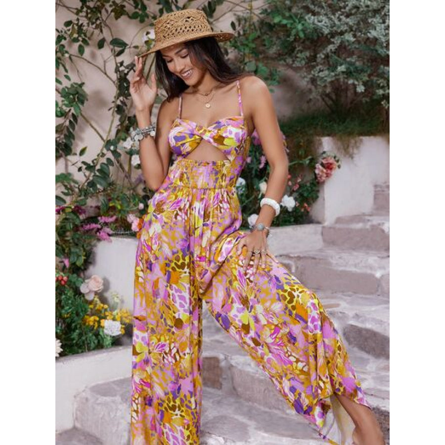 Cutout Printed Spaghetti Strap Jumpsuit Apparel and Accessories