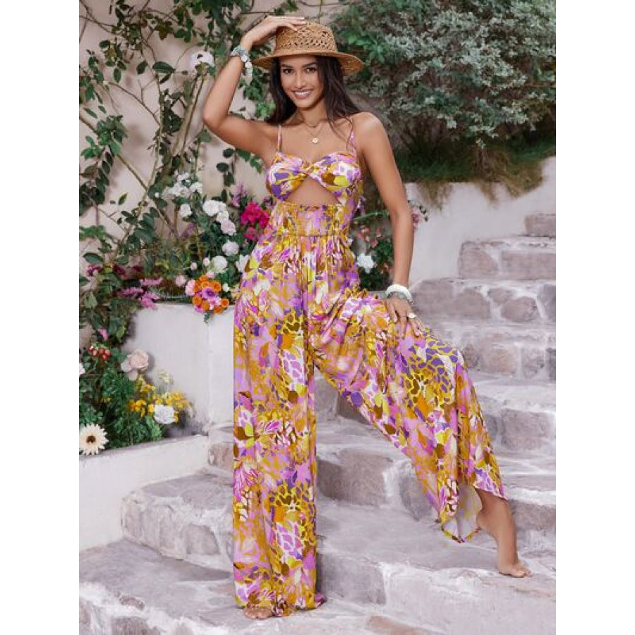 Cutout Printed Spaghetti Strap Jumpsuit Apparel and Accessories