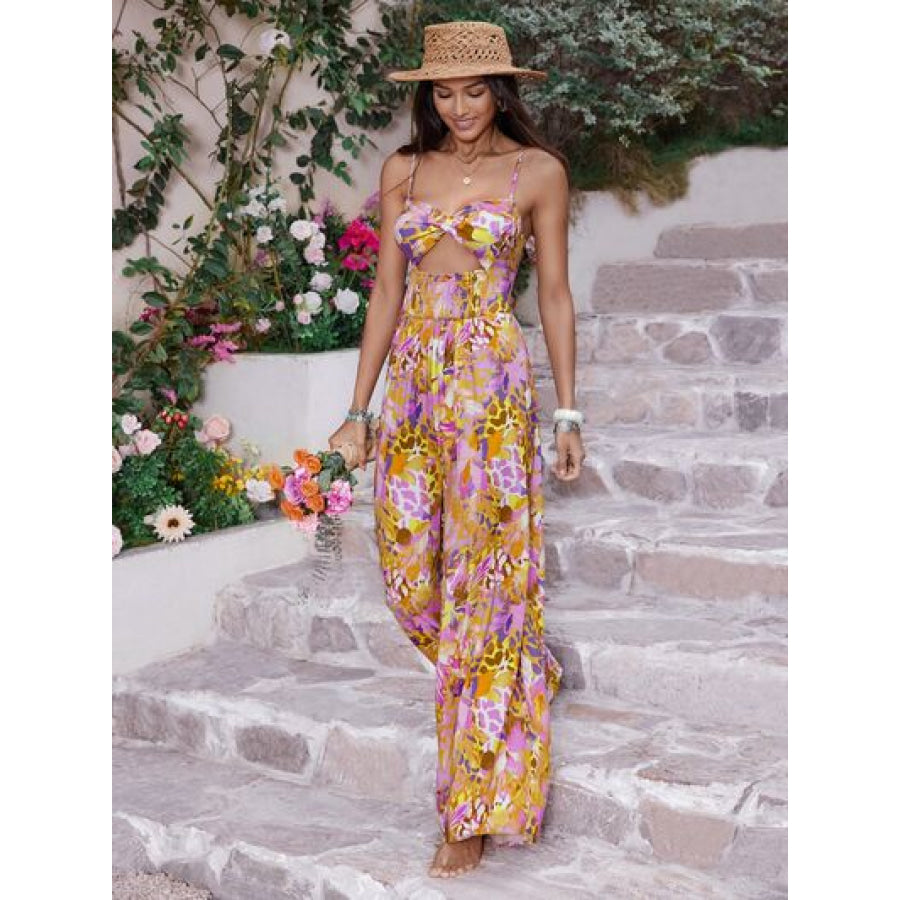 Cutout Printed Spaghetti Strap Jumpsuit Apparel and Accessories