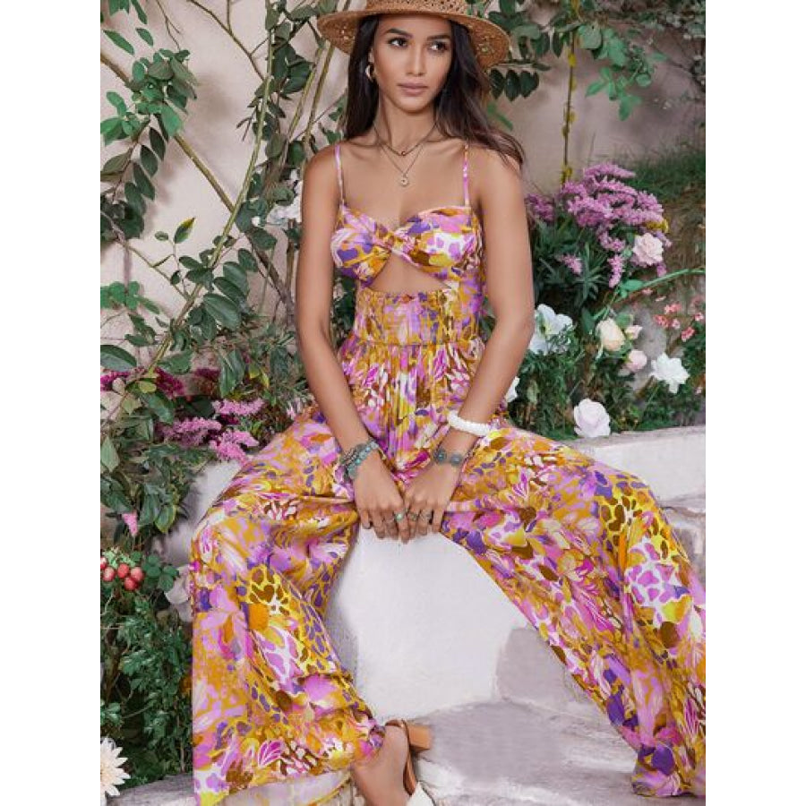 Cutout Printed Spaghetti Strap Jumpsuit Apparel and Accessories
