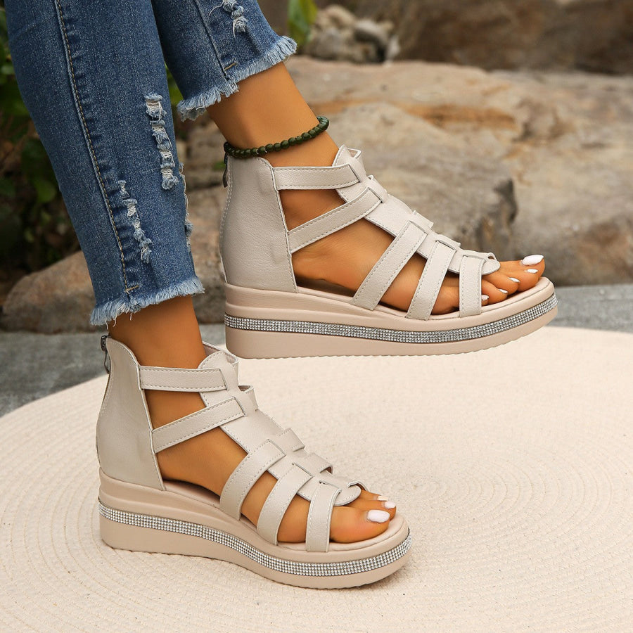 Cutout Rhinestone Trim Wedge Sandals Apparel and Accessories