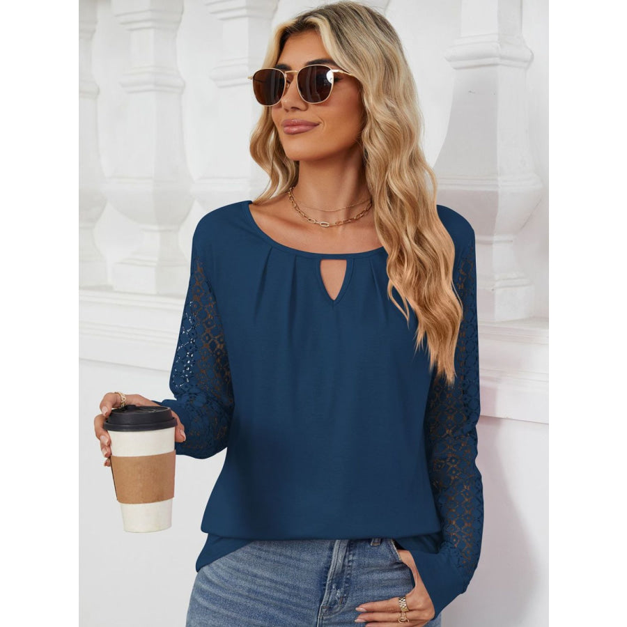 Cutout Round Neck Long Sleeve T-Shirt Apparel and Accessories