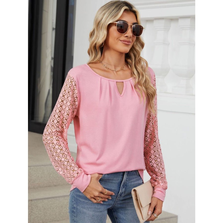 Cutout Round Neck Long Sleeve T-Shirt Apparel and Accessories