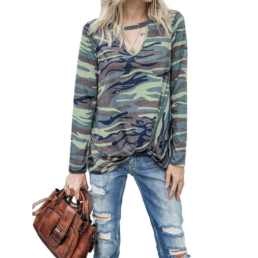 Cutout Round Neck Long Sleeve T-Shirt Apparel and Accessories