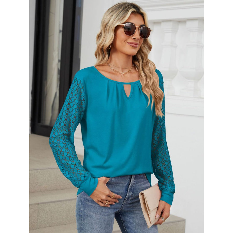 Cutout Round Neck Long Sleeve T-Shirt Apparel and Accessories