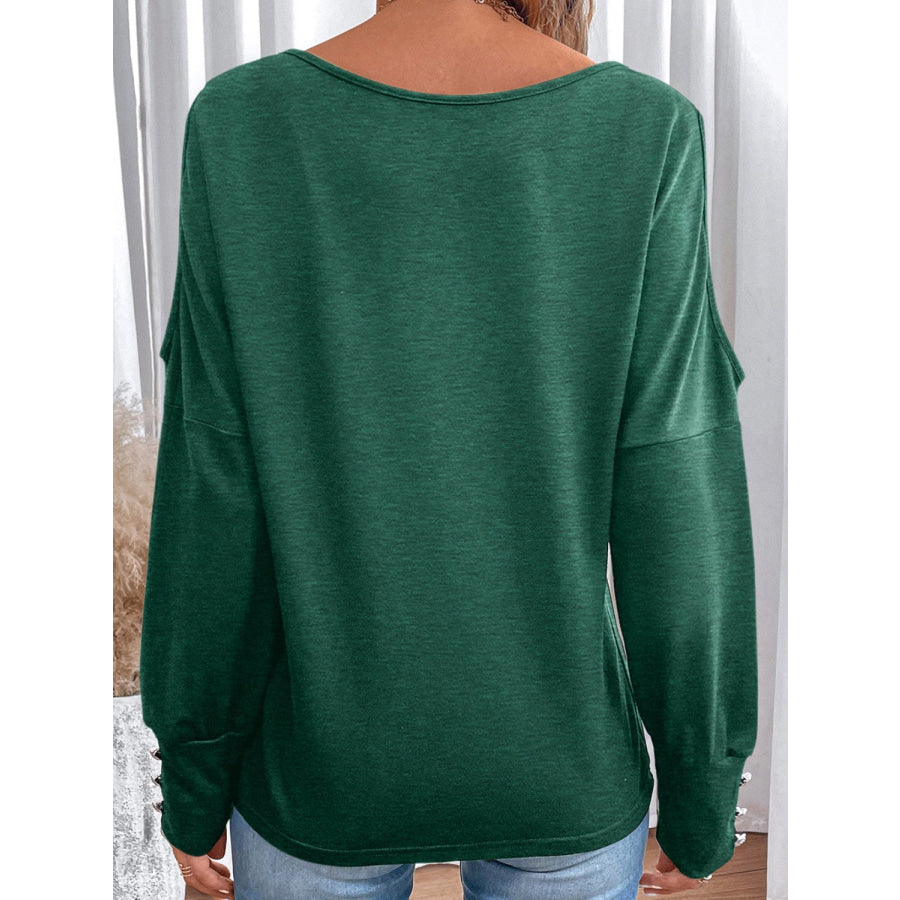 Cutout Round Neck Long Sleeve T - Shirt Apparel and Accessories