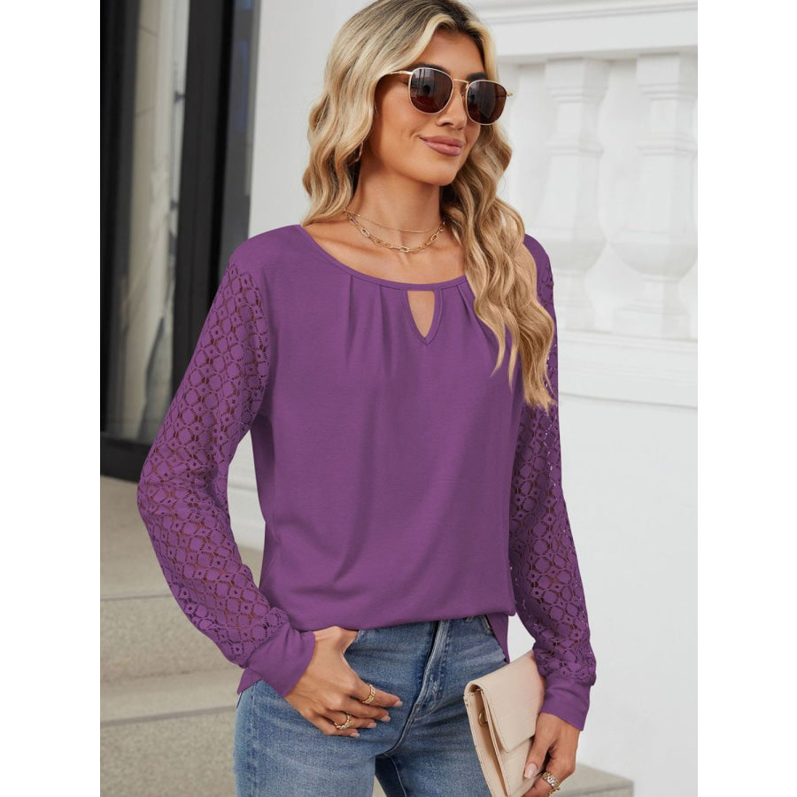 Cutout Round Neck Long Sleeve T-Shirt Apparel and Accessories