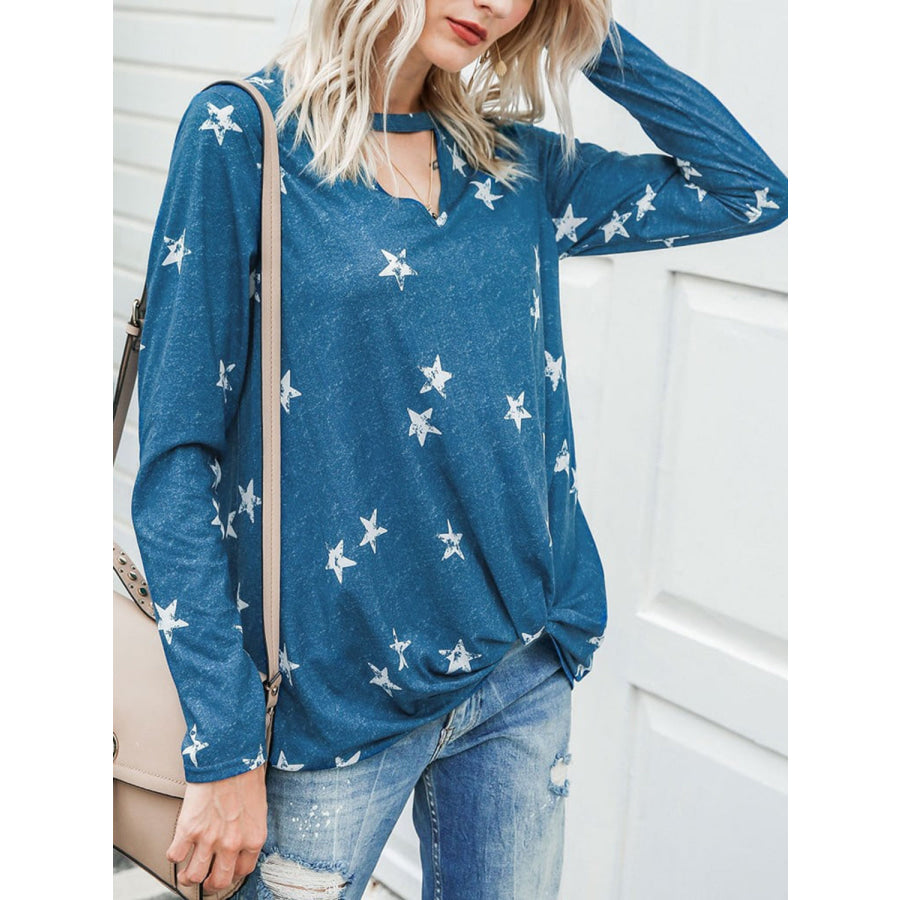 Cutout Round Neck Long Sleeve T-Shirt Dusty Blue / S Apparel and Accessories