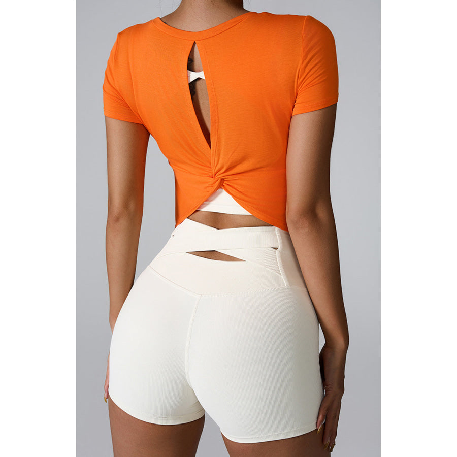 Cutout Round Neck Short Sleeve Active T - Shirt Apparel and Accessories