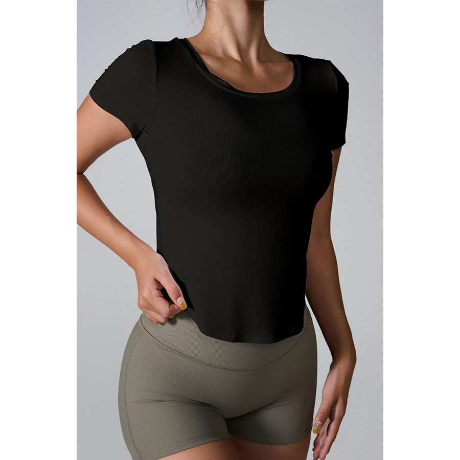 Cutout Round Neck Short Sleeve Active T - Shirt Apparel and Accessories