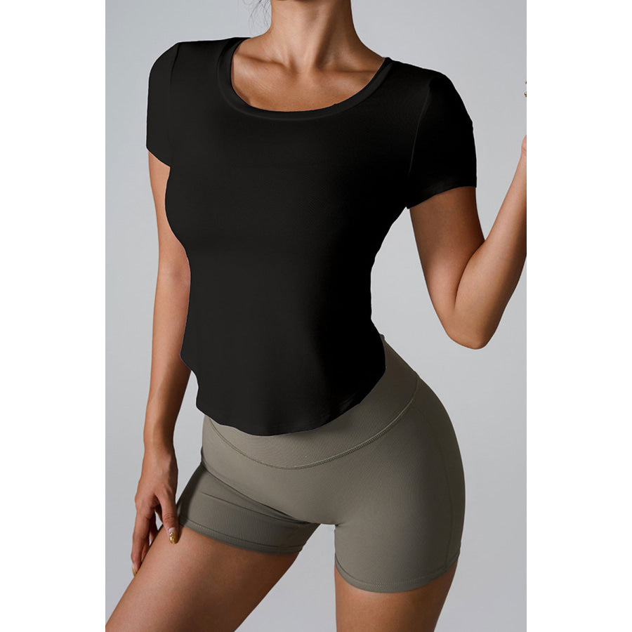 Cutout Round Neck Short Sleeve Active T - Shirt Black / S Apparel and Accessories