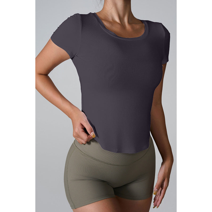 Cutout Round Neck Short Sleeve Active T - Shirt Charcoal / S Apparel and Accessories