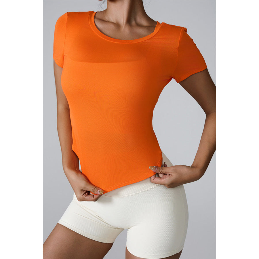 Cutout Round Neck Short Sleeve Active T - Shirt Orange / S Apparel and Accessories