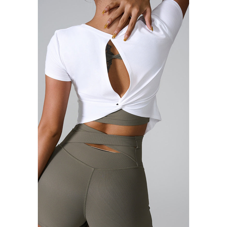 Cutout Round Neck Short Sleeve Active T - Shirt White / S Apparel and Accessories