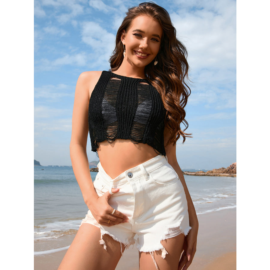 Cutout Round Neck Sleeveless Cover Up Apparel and Accessories