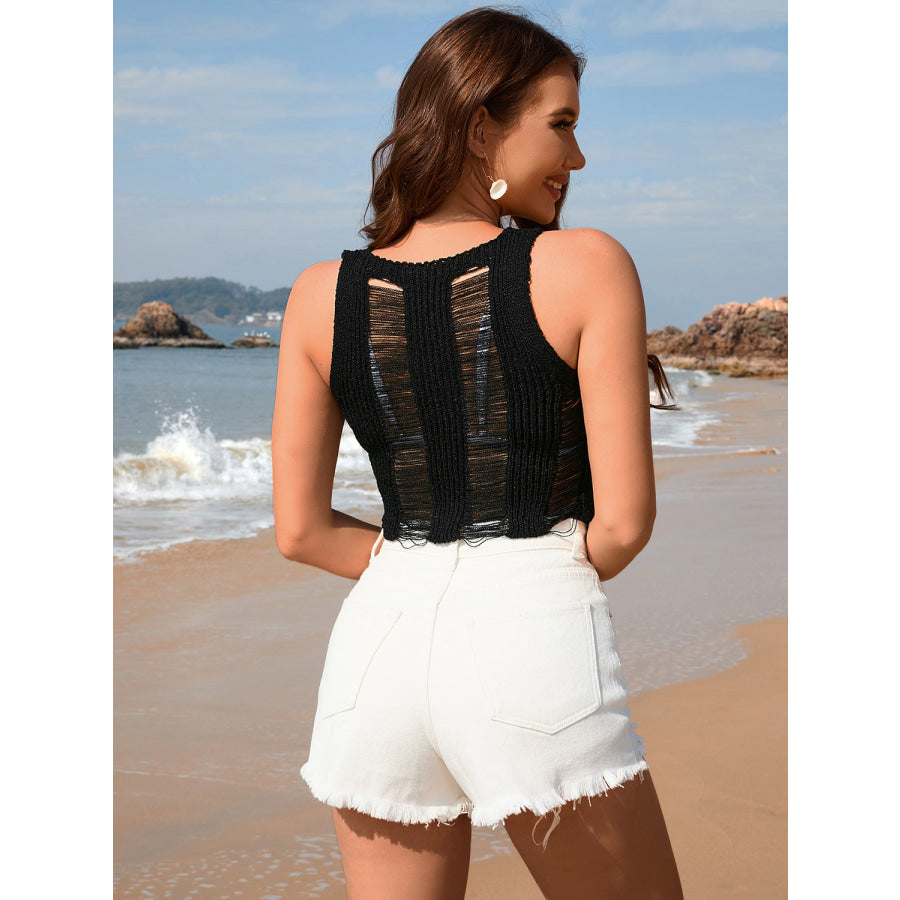 Cutout Round Neck Sleeveless Cover Up Apparel and Accessories