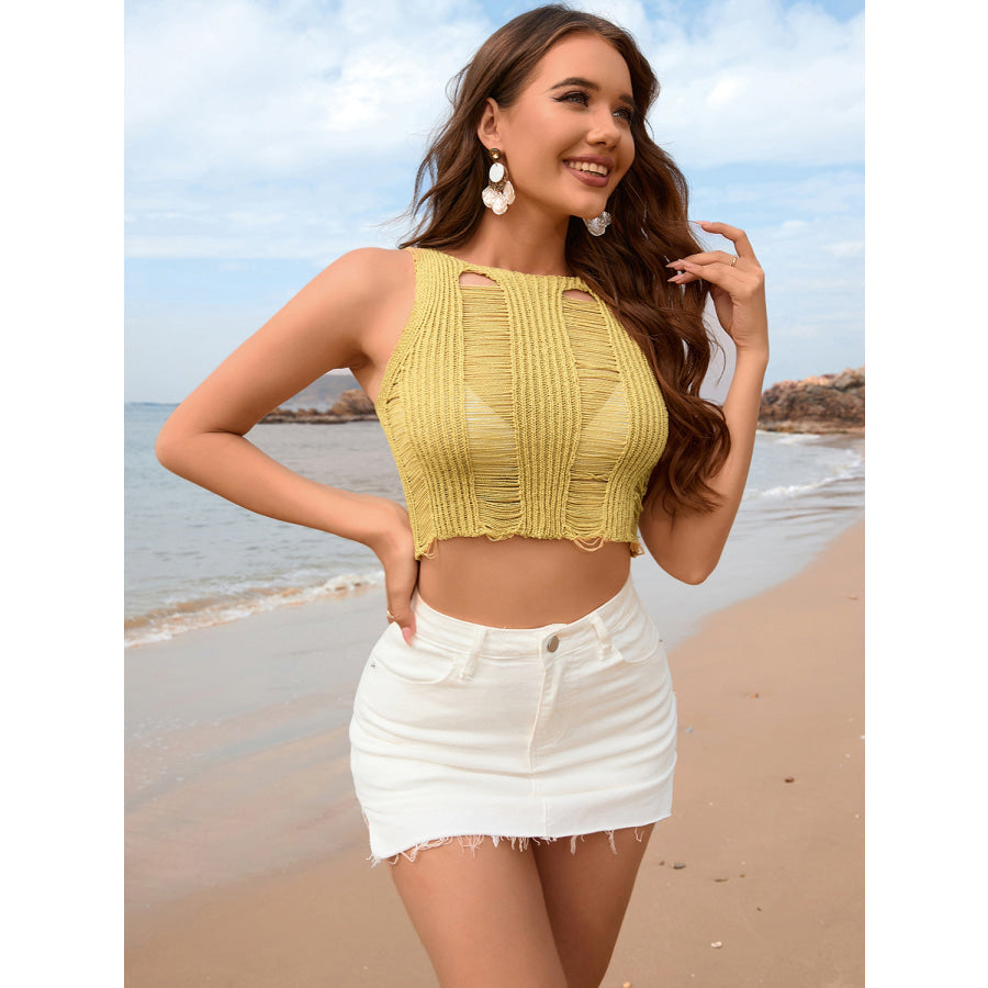 Cutout Round Neck Sleeveless Cover Up Apparel and Accessories