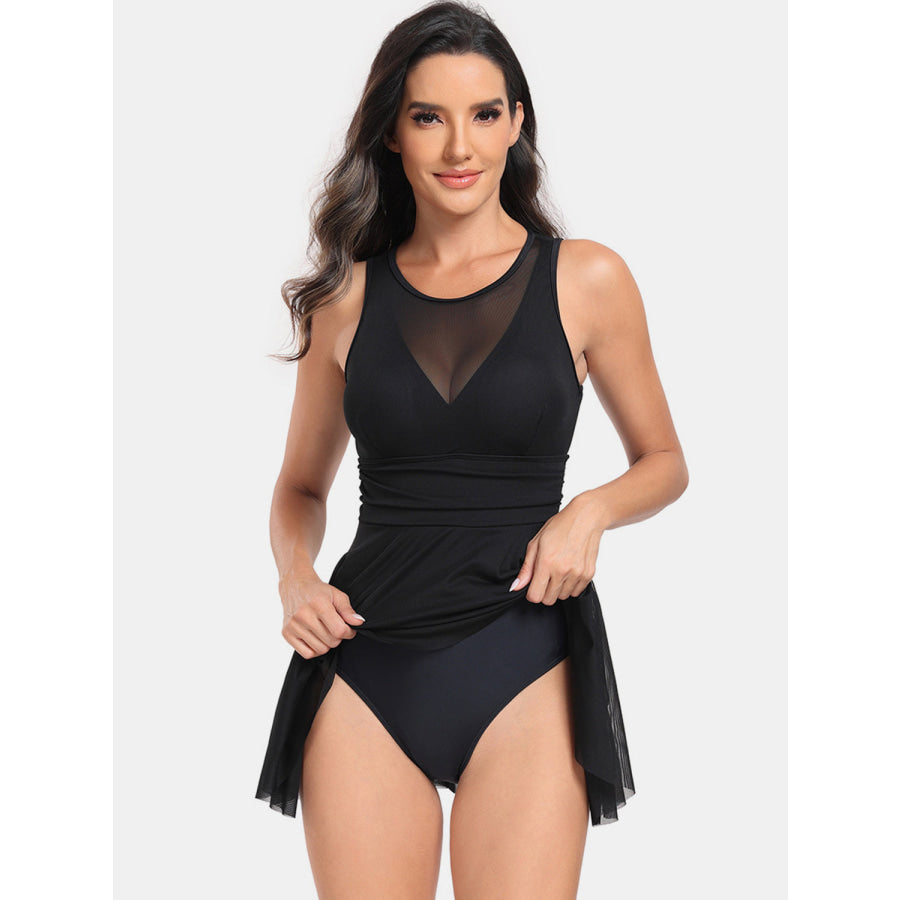 Cutout Round Neck Sleeveless One-Piece Swimwear Black / S Apparel and Accessories