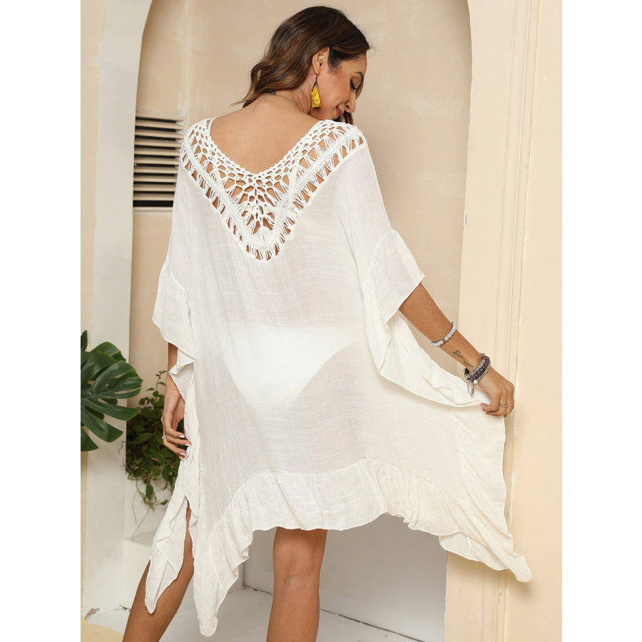 Cutout Ruffled Half Sleeve Cover - Up Ivory / One Size Apparel and Accessories