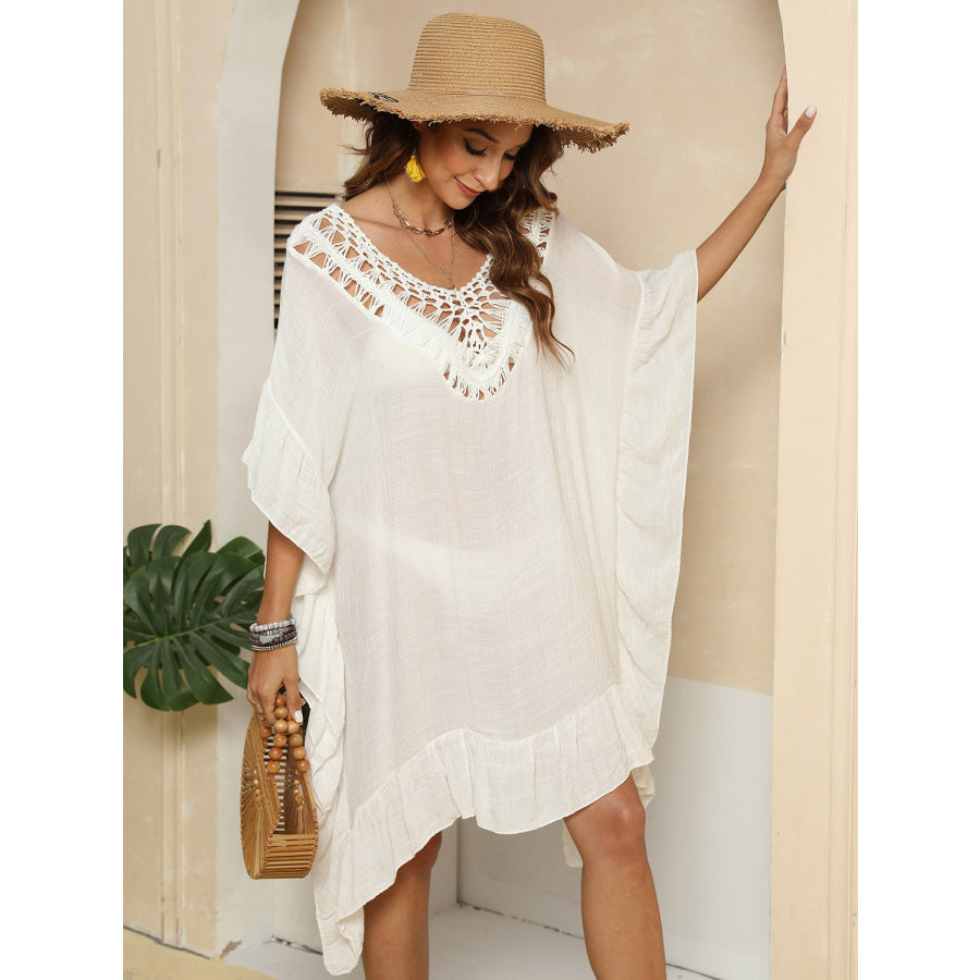 Cutout Ruffled Half Sleeve Cover - Up Ivory / One Size Apparel and Accessories