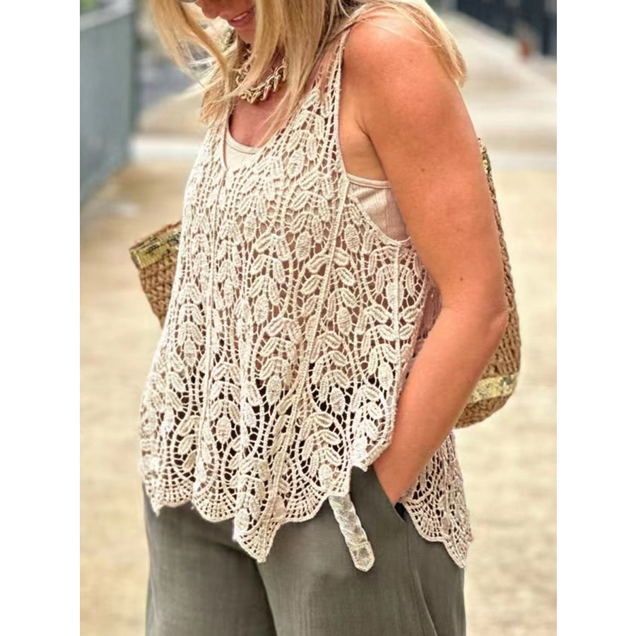 Cutout Scoop Neck Sleeveless Knit Cover Up Apparel and Accessories