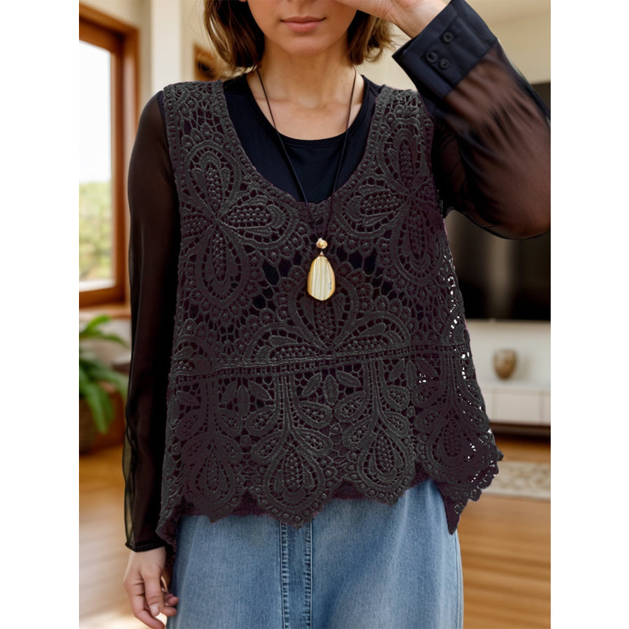 Cutout Scoop Neck Sleeveless Knit Cover Up Black / One Size Apparel and Accessories