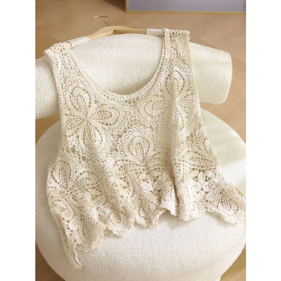 Cutout Scoop Neck Sleeveless Knit Cover Up Pastel Yellow / One Size Apparel and Accessories